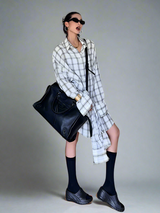 Checked waist-tie jacket dress