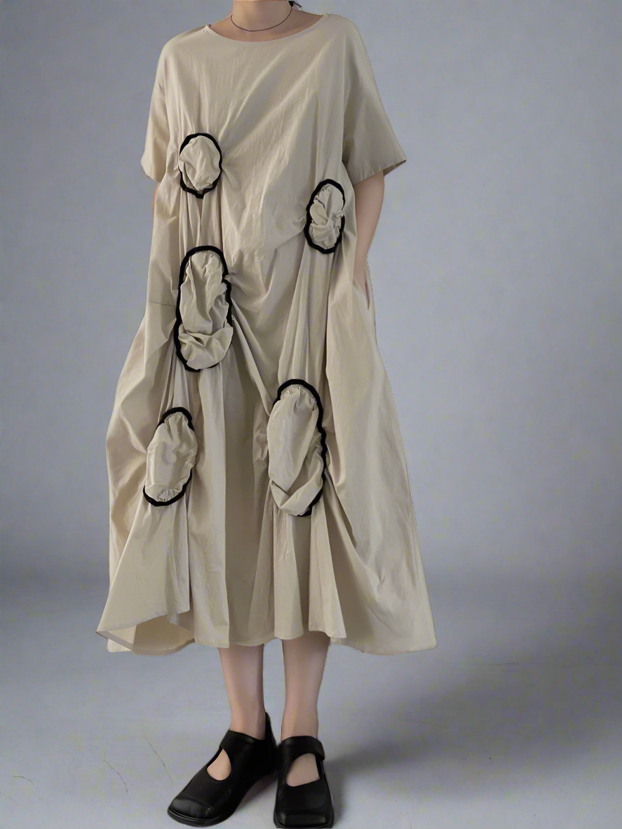 Circle pleated cotton and linen dress