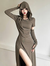 Hooded thin & long tide dress