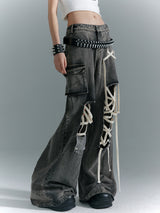 Retro washed low waist wide leg pants