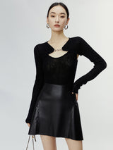 Velvet thickened environmental protection leather A-line skirt