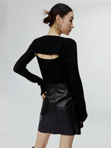 Velvet thickened environmental protection leather A-line skirt