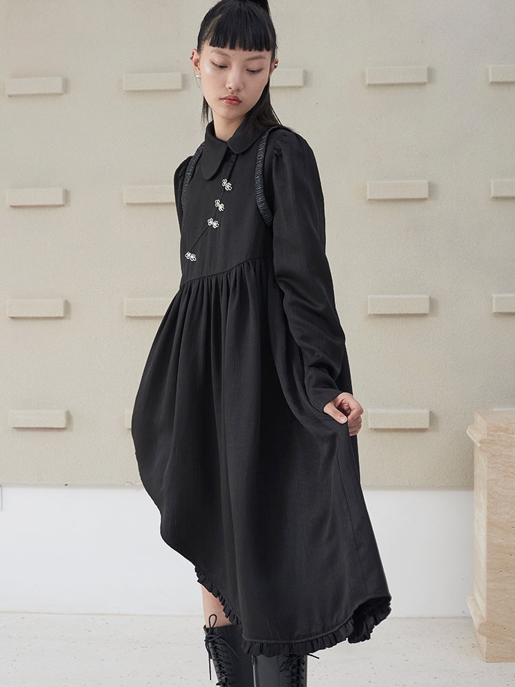 Irregular design black long sleeve dress