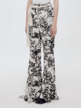 High-stretch vintage floral print flared pants