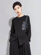 Slit pockets drawstring long sleeve T-shirt