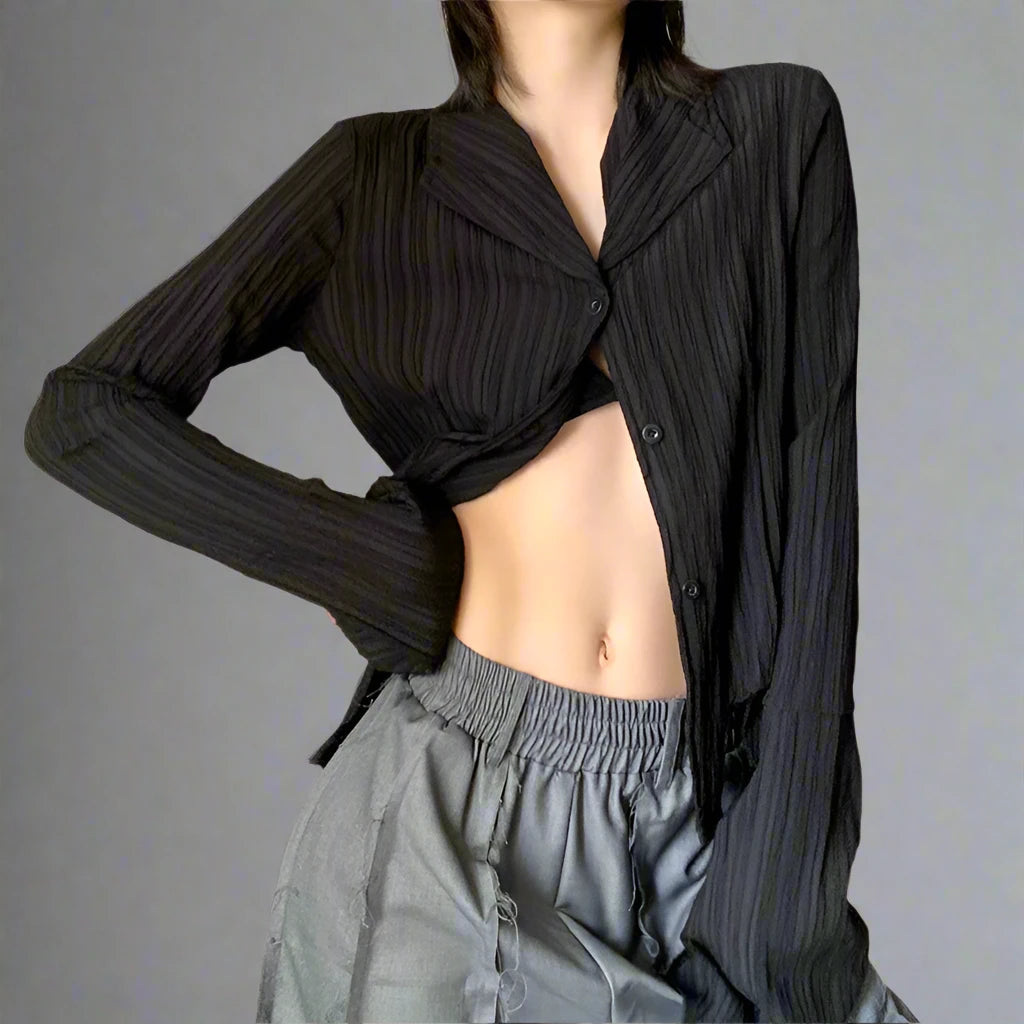 Black striped roll-neck shirt top