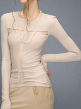 Cross cut-out slim waist long sleeve top