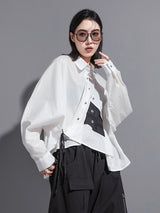 Large pockets irregular tie hem lapel shirt