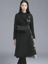 Black long trench coat with belt