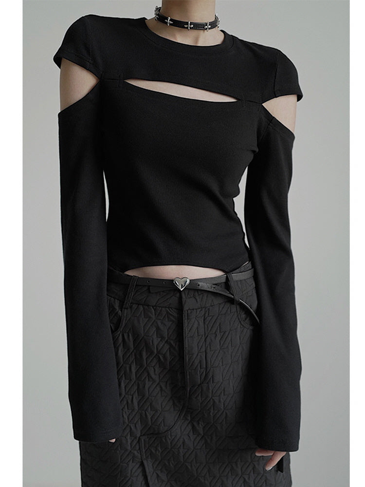 Slit open long sleeve knit