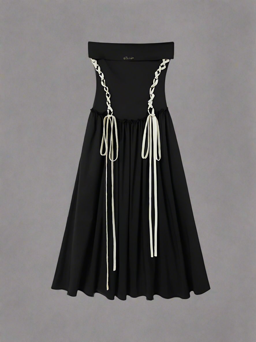 Metal label drawstring tie dress