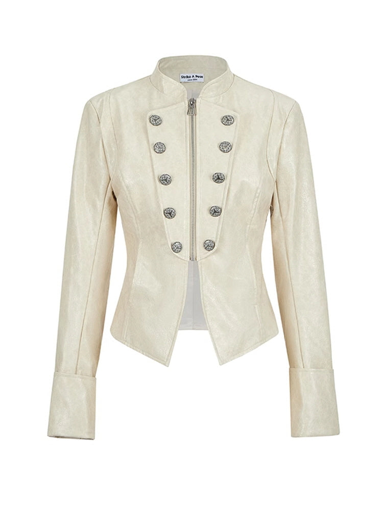 Beige faux leather jacket