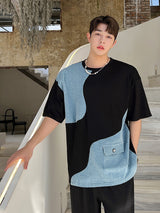 Irregular denim stitching short-sleeved T-shirt