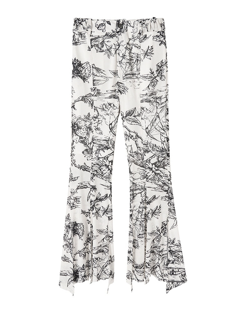 High-stretch vintage floral print flared pants