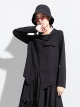 Diagonal lapel long sleeve T-shirt