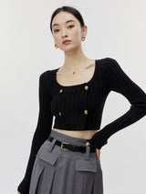 Wool_niche design high waist square neck knit top