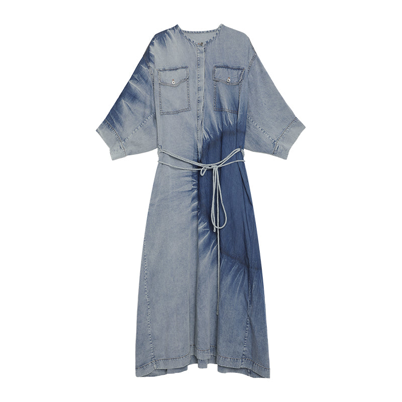 Handmade tie-dye denim washed dress