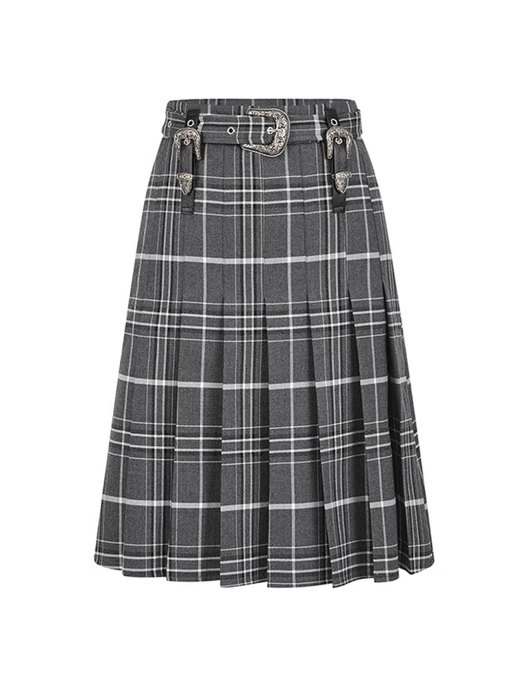 Academia-style pleated midi skirt with belt