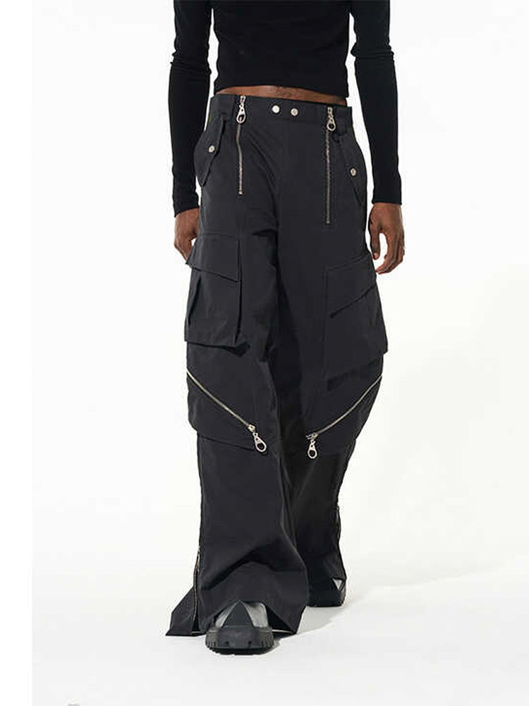 Multi-zip splicing pull design street casual pants