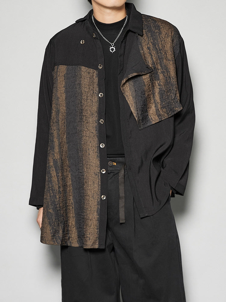 Japanese retro contrasting loose long-sleeved shirt