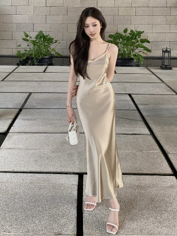 Luxury V-neck satin slip dress