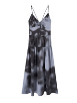 Tie-dye thin mist twill satin backless ruched dress