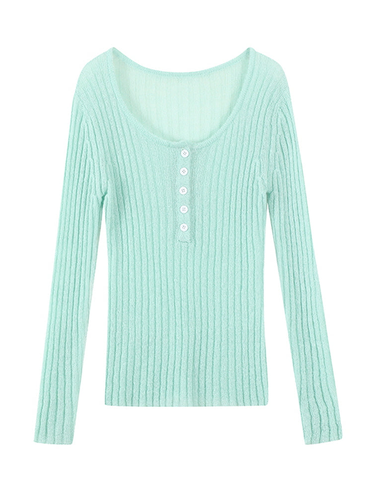 Round neck long-sleeved knit sweater