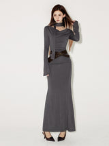 Draped swing neck fishtail dress