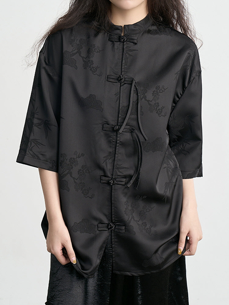 Ice Silk Jacquard chinese short-sleeved thin shirt