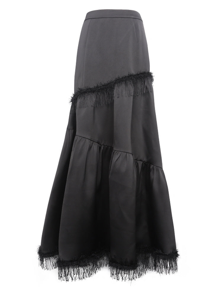 Tassel mopping A-line irregular high-waisted skirt