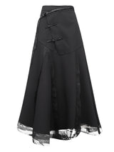 Buckle lace panels A-line skirt long