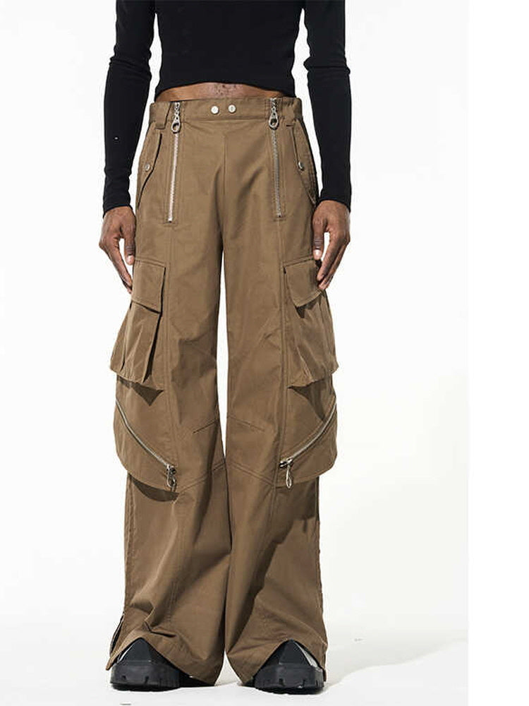 Multi-zip splicing pull design street casual pants