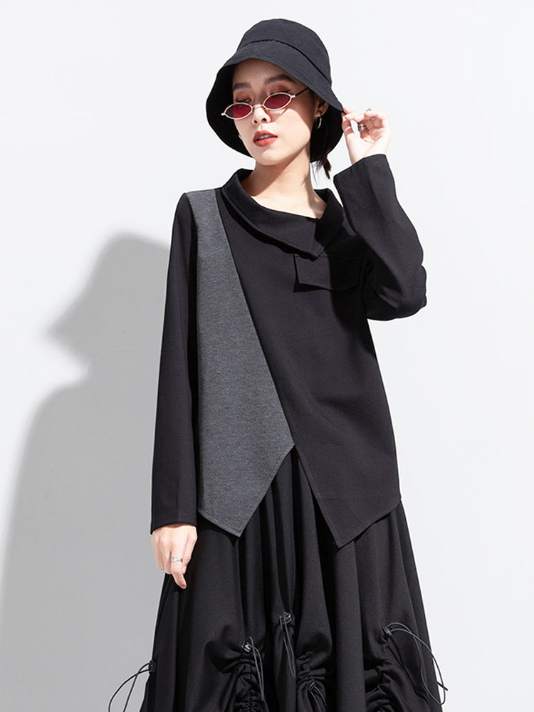 Diagonal lapel long sleeve T-shirt