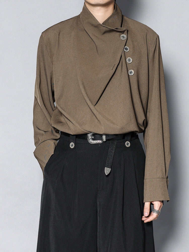 Half-height pile collar long-sleeved T-shirt