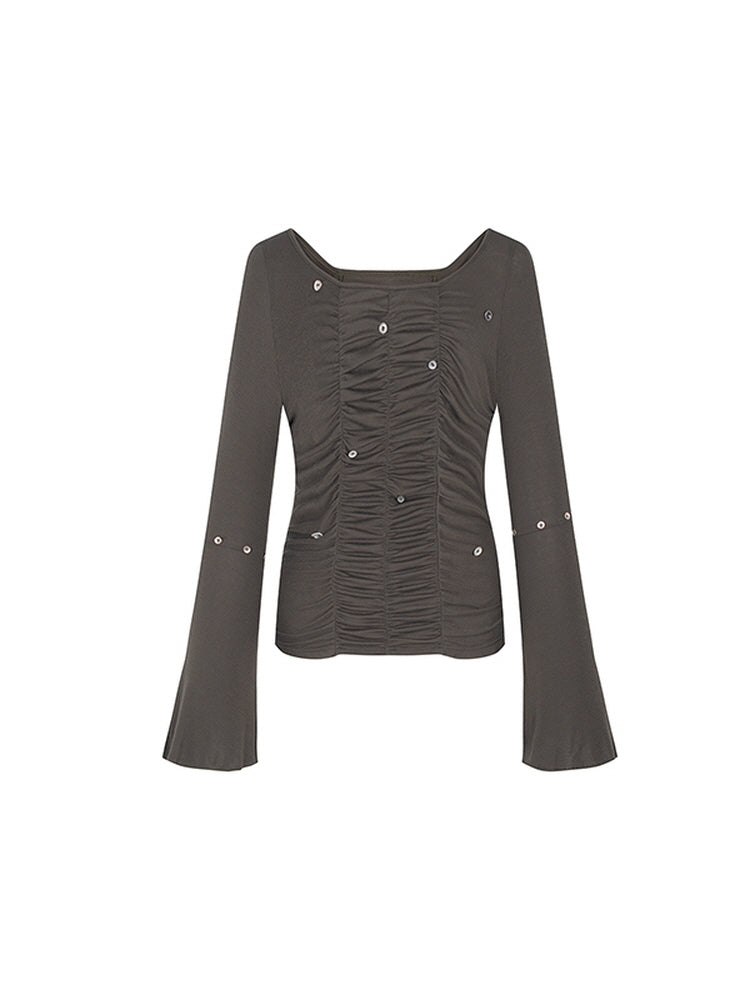 Pleated long sleeve T-shirt