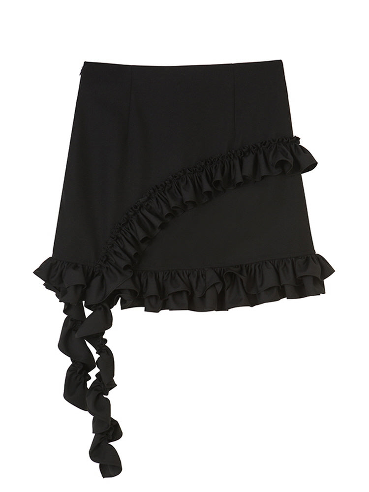 Irregular A-line ruffle skirt