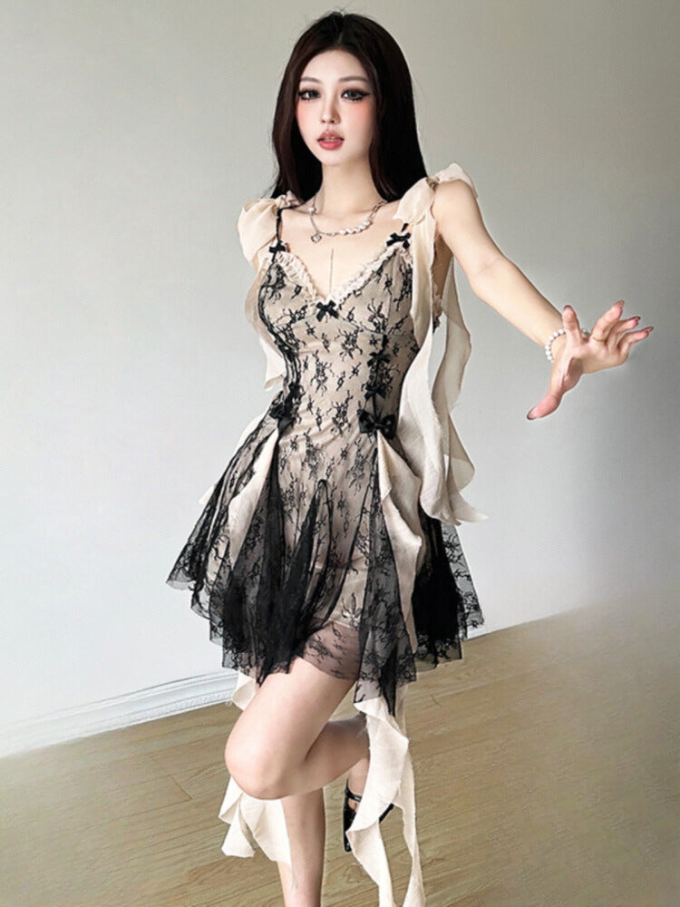 Lace mesh stitching dress