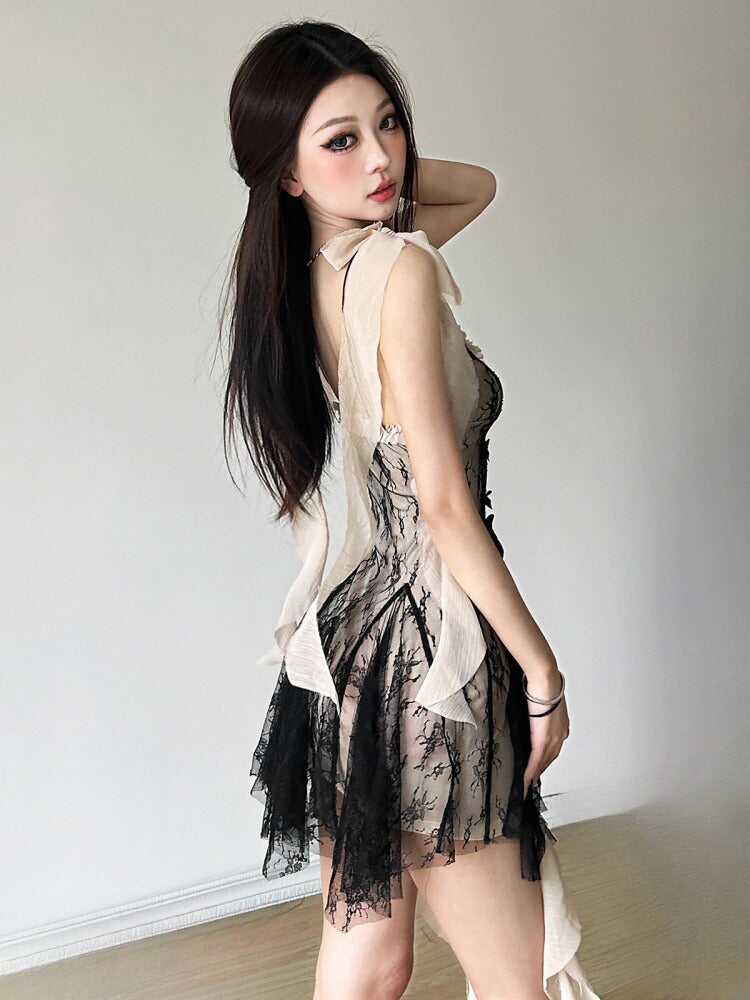 Lace mesh stitching dress