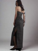 Smoky ink-dyed PU leather halterneck bandeau dress