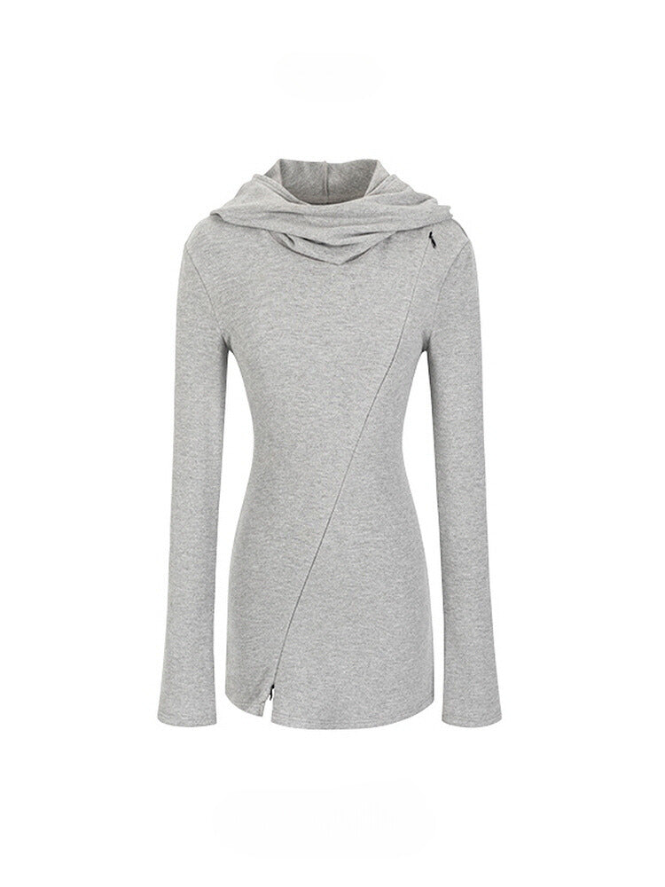 Hoodie with diagonal zipper wears top